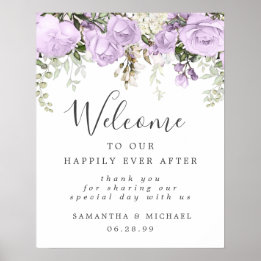 Rustique violet blanc Mariage Floral Affiche de bi