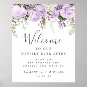 Rustique violet blanc Mariage Floral Affiche de bi