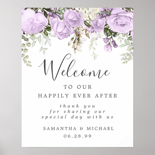 Rustique violet blanc Mariage Floral Affiche de bi (Devant)