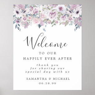 Rustique violet blanc Mariage Floral Affiche de bi