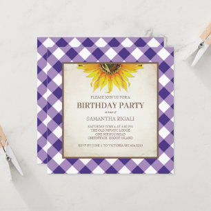 Rustique violet En vichy Invitation d'anniversaire