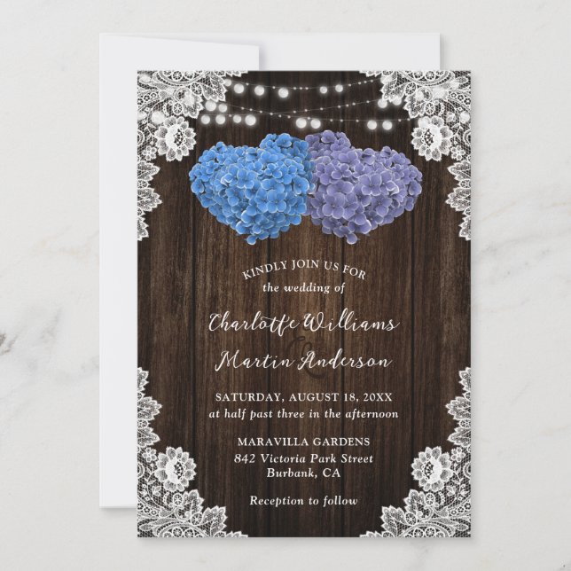 Rustique violet et Faire-part de mariage floral bl (Devant)