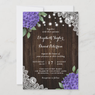 Rustique Violet Hydrangea Invitations de mariage