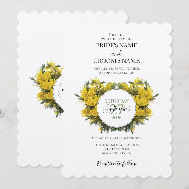 Rustique Wattle Acacia Invitations de mariage (Devant / Derrière)