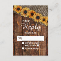 Rustique Wood & Burlap Sunflower Mariage Réponse R