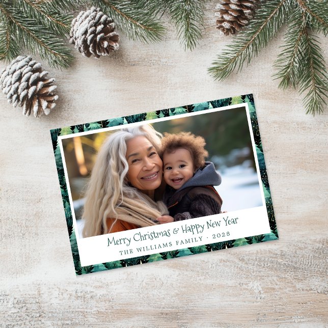 Rustique Woodland Green Carte photo de vacances (Rustic Green Christmas Photo Card)