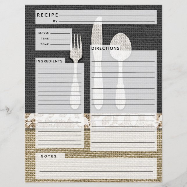 Rustlic Pays Burlap Recette Insertion (Devant)
