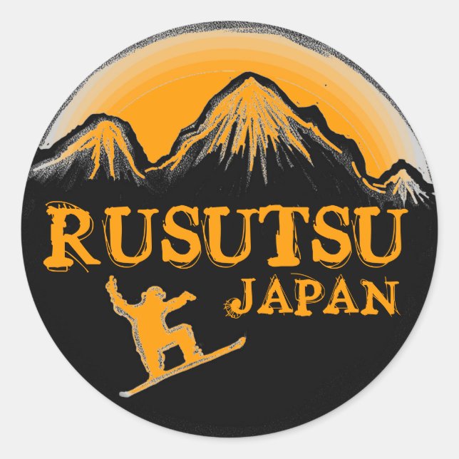 Rusutsu Japon orange snowboardeur autocollants (Devant)