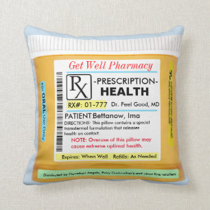 RX Prescription for Health Get Well Coussin