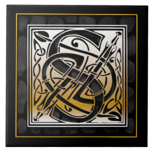 S Monogramme Celtic Pierre Noire Carreaux en céram