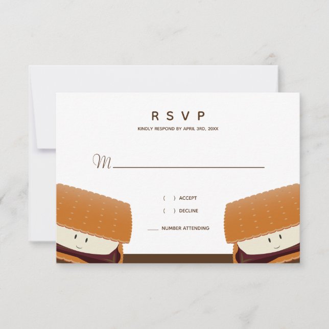 S’more Illustration Mariage blanc Brown carte RSVP (Devant)