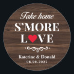 S’more Love Mariage Rustic Wood Round Sticker<br><div class="desc">C’est plus l’amour. Ajoutez une touche amusante de couleur et de style unique à votre mariage ou à votre douche nuptiale préférée. Un sac de douche nuptiale est un grand complément à la planification de la fête. Ces sacs uniques seront facilement utilisés comme un cadeau et peuvent servir comme une...</div>