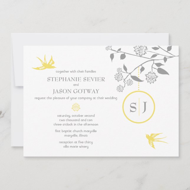 S. Sevier Marigold Oiseaux Invitations de mariage (Devant)