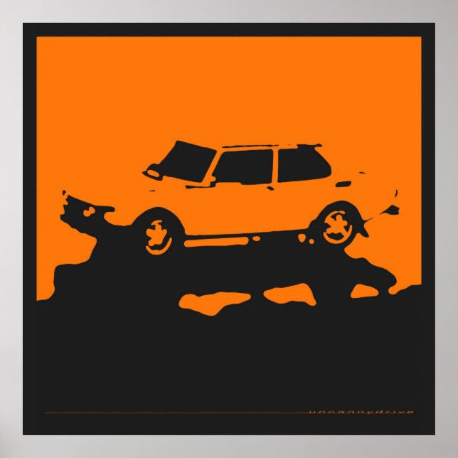 Saab 99 EMS - Orange sur affiche noire au charbon  (Devant)