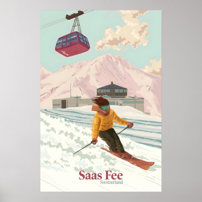 Saas Fee Suisse Affiche de voyage de station de sk (Devant)