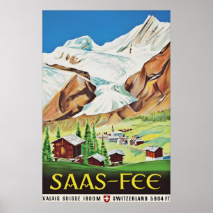 Saas Fee Suisse Affiche de voyage vintage, Suisse