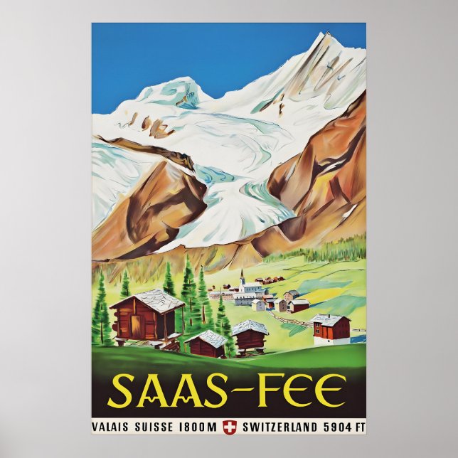 Saas Fee Suisse Affiche de voyage vintage, Suisse (Devant)