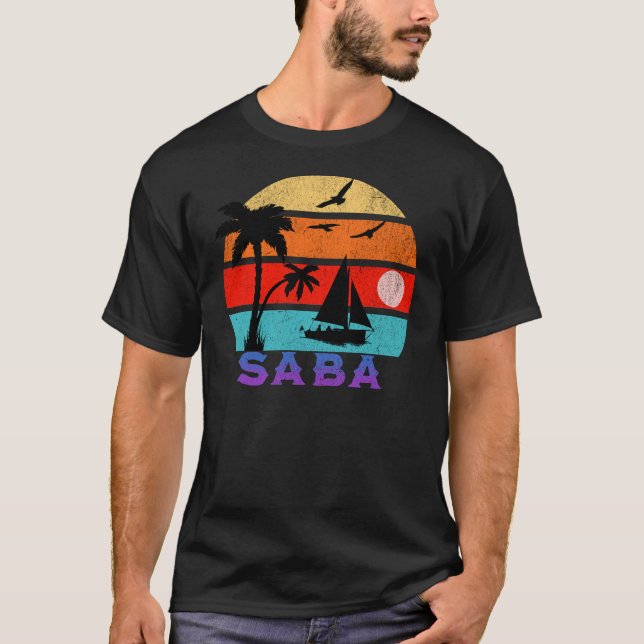 Saba Retro Sunset Ocean Grand-père T-shirt (Devant)