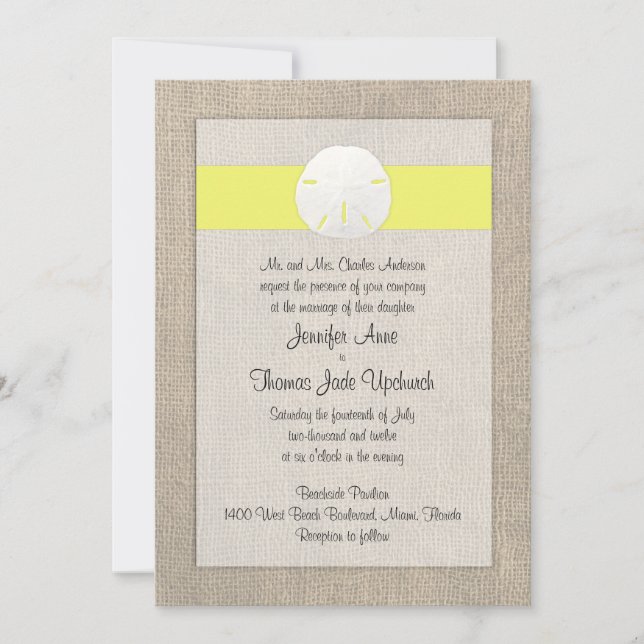 Sable Dollar Beach Invitation de mariage - Jaune (Devant)
