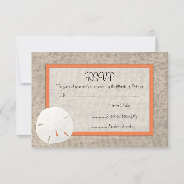Sable Dollar Beach Wedding Carte RSVP - Orange (Devant)