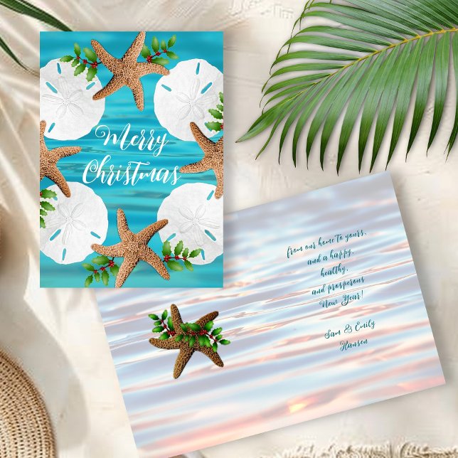 Sable Dollars Starfish Plage Noël Cartes pliées (Créateur téléchargé)