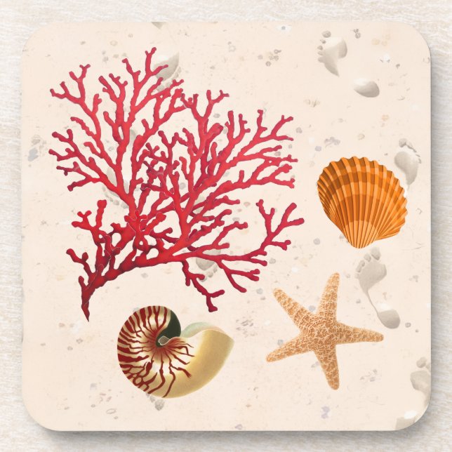 Sable et coquillages dessous de verre en plastique (Devant)