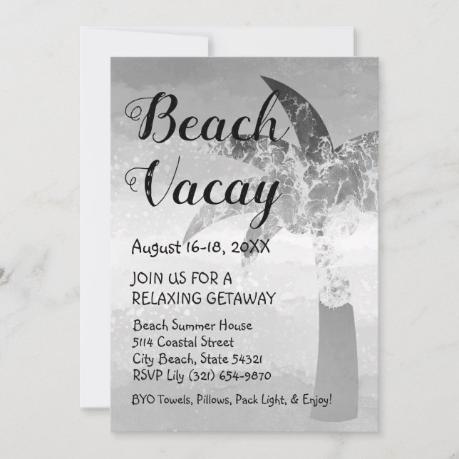 Sable et mer Palm Tree Beach Invitation (Devant)