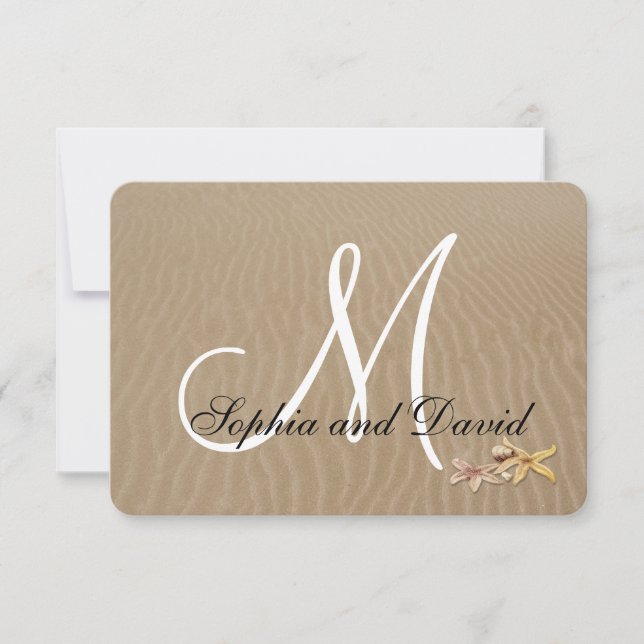 Sable et Starfish Beach Wedding RSVP Monogramme (Devant)