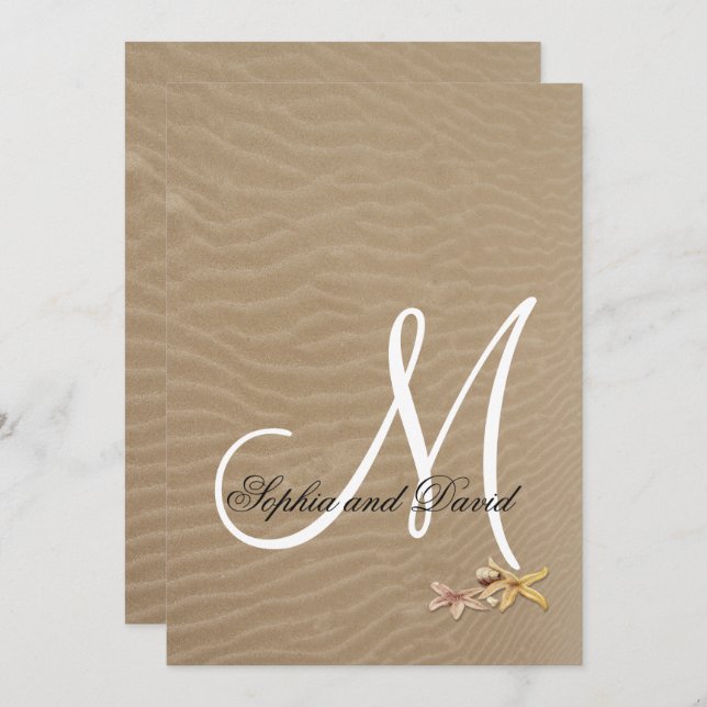 Sable et Starfish Plage Mariage Invitation (Devant / Derrière)