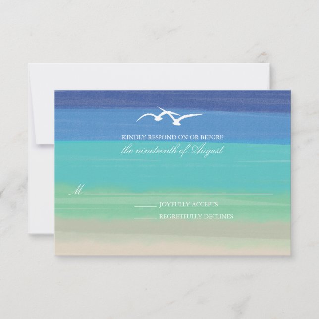 Sable, mer et mouettes | Mariage Peint Océan RSVP (Devant)