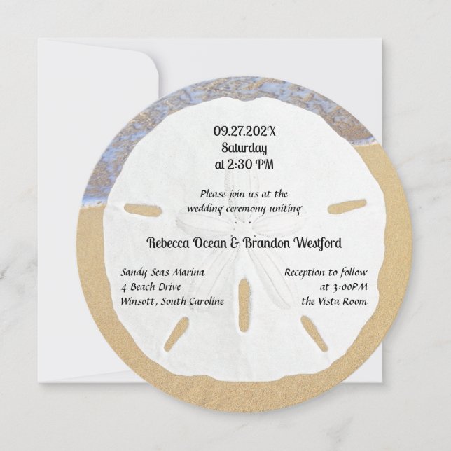 Sable Rond Dollar Plage Mariage Invitations (Devant)