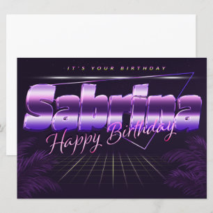 Sabrina Nom Prénom lila retro Carte