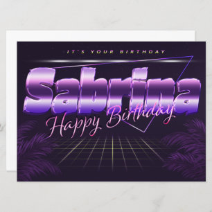Sabrina Nom Prénom lila retro Carte Anniversaire