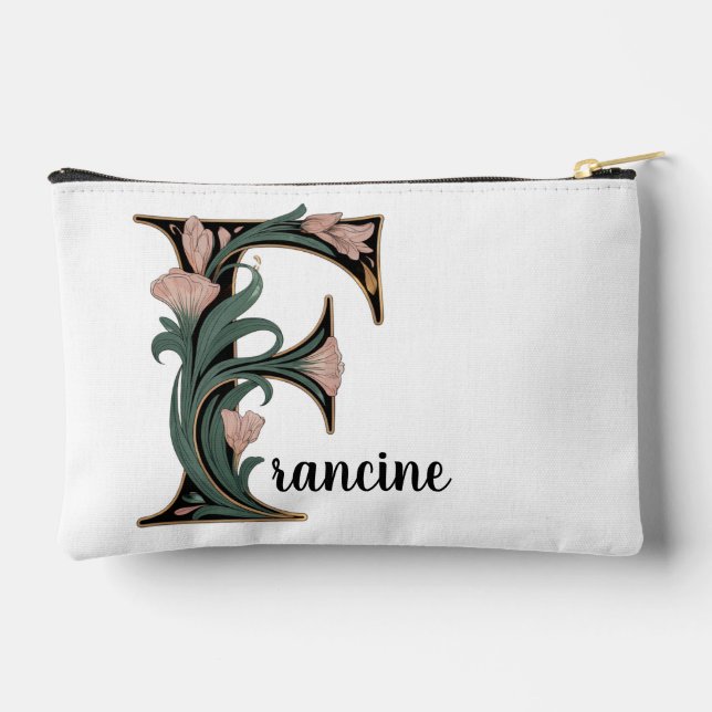 Sac à accessoires Art Nouveau rose et vert avec la (Verso)