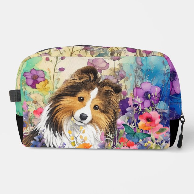 Sac à accessoires petit - Sheltie sable JARDIN ZEN (Recto)
