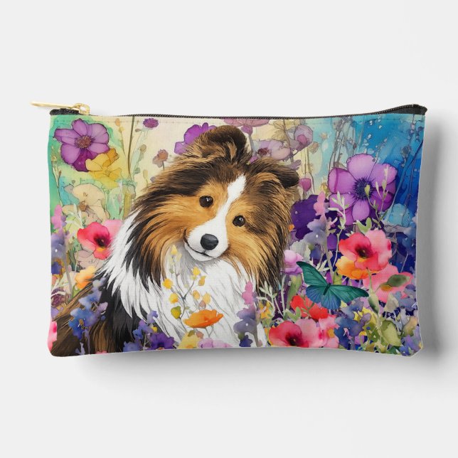 Sac à accessoires petit Sheltie sable - JARDIN ZEN (Recto)