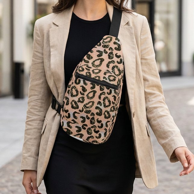 Sac à bandoulière à imprimé léopard pailleté (Glitter Leopard Print Crossbody Sling Bag)