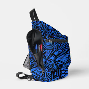 Sac À Bandoulière Abstrait Tribal Noir Et Bleu
