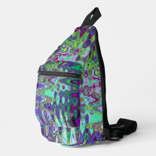 Sac À Bandoulière Abstrait vert et violet Mosaïque ondulée Rétro