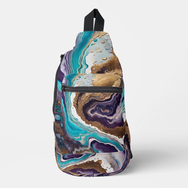 Sac À Bandoulière Amethyst Turquoise et Gold Abstrait (Recto)