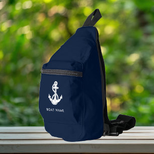 Sac À Bandoulière Ancre nautique Nom du bateau bleu marine Personnal