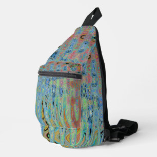Sac À Bandoulière Aquarelle Bleu Super Rétro Abstrait Vagues atomiqu
