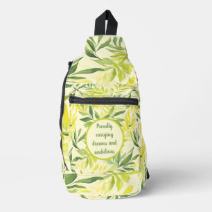 Sac À Bandoulière Aquarelle Motif vert et jaune feuille