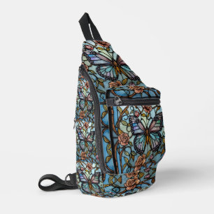 Sac À Bandoulière art de papillon bleu verre teinté vintage