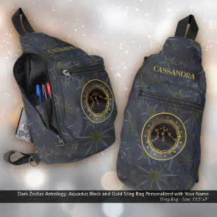 Sac À Bandoulière Astrologie Zodiaque foncée : Aquarius Black Gold N