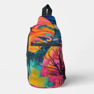 Sac À Bandoulière Automne rose N or Pleine lune Arbre Silhouette