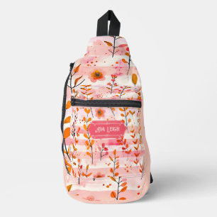Sac À Bandoulière Ava Leigh rose et orange aquarelle Floral