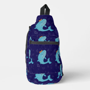 Sac À Bandoulière Baleine Roi avec Couronne Art folklorique océani