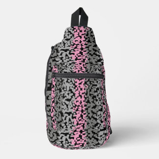 Sac À Bandoulière Bandes pixelisées numériques roses, grises et noir