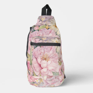 Sac À Bandoulière Beaux pivoines roses aquarelles.